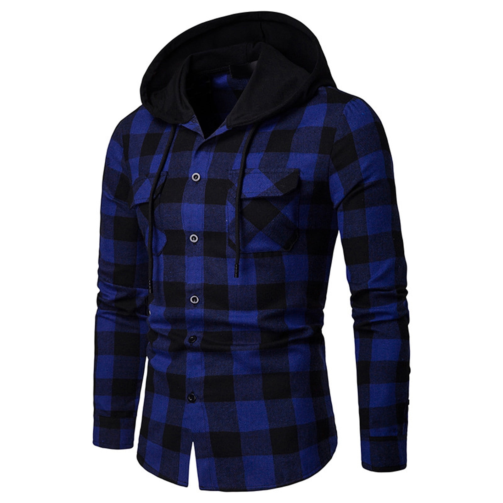 cllios Flannel Shirts Men Casual Plaid Hoodies Streetwear Button Down