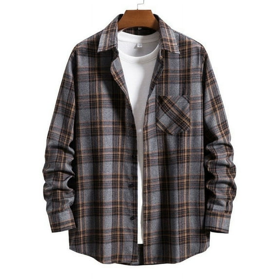cllios Flannel Shirts Men Classic Fit Long Sleeve Plaid Flannel Shirt Jacket Casual Button Down Jackets Fall Lightweight Work Jacket with Pocket Black S-XL