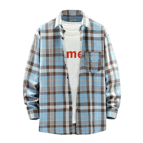 cllios Flannel Shirts for Men Big and Tall Plaid Shirt Jacket Casual Button Down Shirt Streetwear Classic Fit Long Sleeve Fall Jackets with Pocket