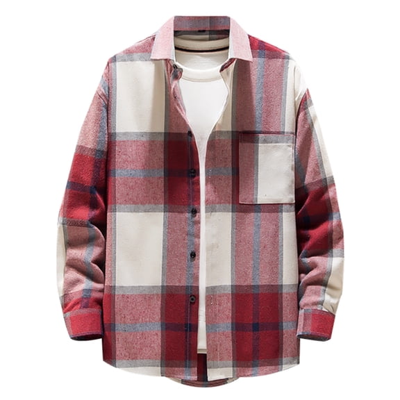 cllios Flannel Shirts for Men Plus Size Plaid Tops Streetwear Button Down Shirt Jacket Classic Fit Long Sleeve Fall Jacket