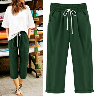 cllios Flash Deals Plus Size Pants Women Summer High Waist Pant with Pockets Casual Drawstring Straight Trousers Yoga Capris Pants