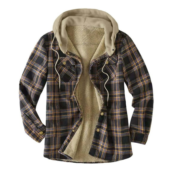 cllios Fleece Flannel Jackets Men Big and Tall Plaid Hoodies Fall Button Down Shirt Jacket Regular Fit Long Sleeve Cardigan Jacket with Pockets