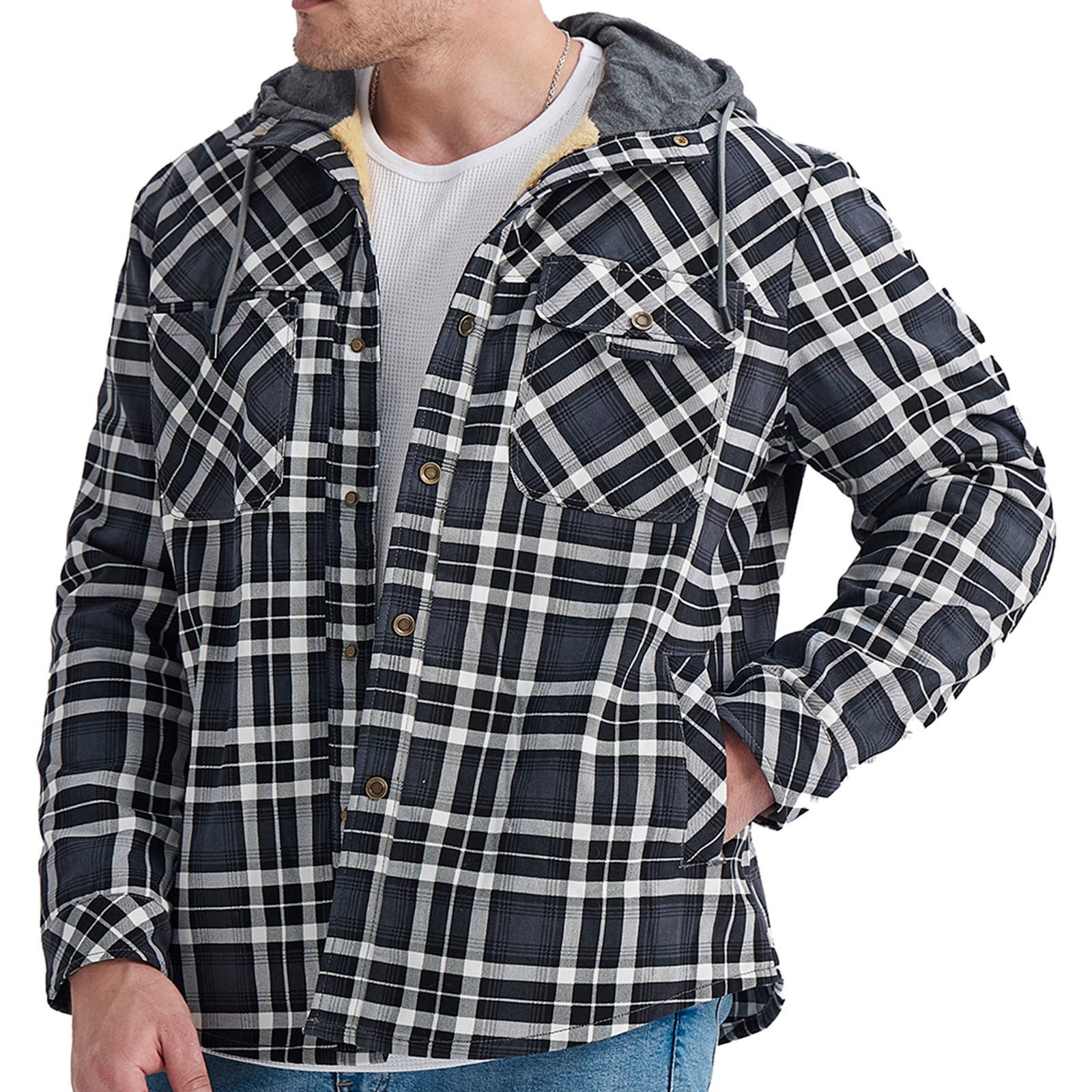 cllios Fleece Jackets for Men Clearance Plaid Hoodies Fall Button Down