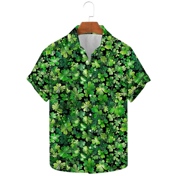 cllios Funny St Patricks Day Shirt Mens Hawaiian Shirts Short Sleeve Lucky Tshirts Casual Button Down Shamrock Printed Party Top Summer Shirts for Men