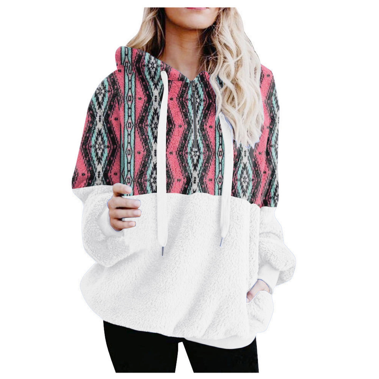 cllios Fuzzy Hoodies for Women Sherpa Plaid Hooded Sweatshirt