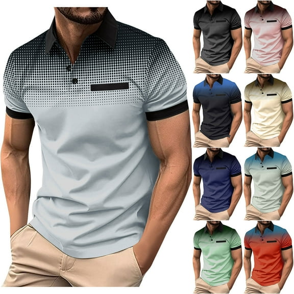 cllios Golf Shirts for Men Short Sleeve Button Collared Shirts Gradient Dot Print Shirt Moisture Wicking Shirt Summer Gym Tennis Tee Tops