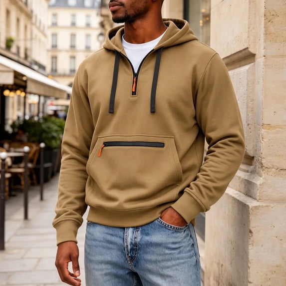 cllios Half Zip Hoodies for Men with Zippered Front Pocket Drawstring Long Sleeve Casual Hooded Pullover Sweatshirts