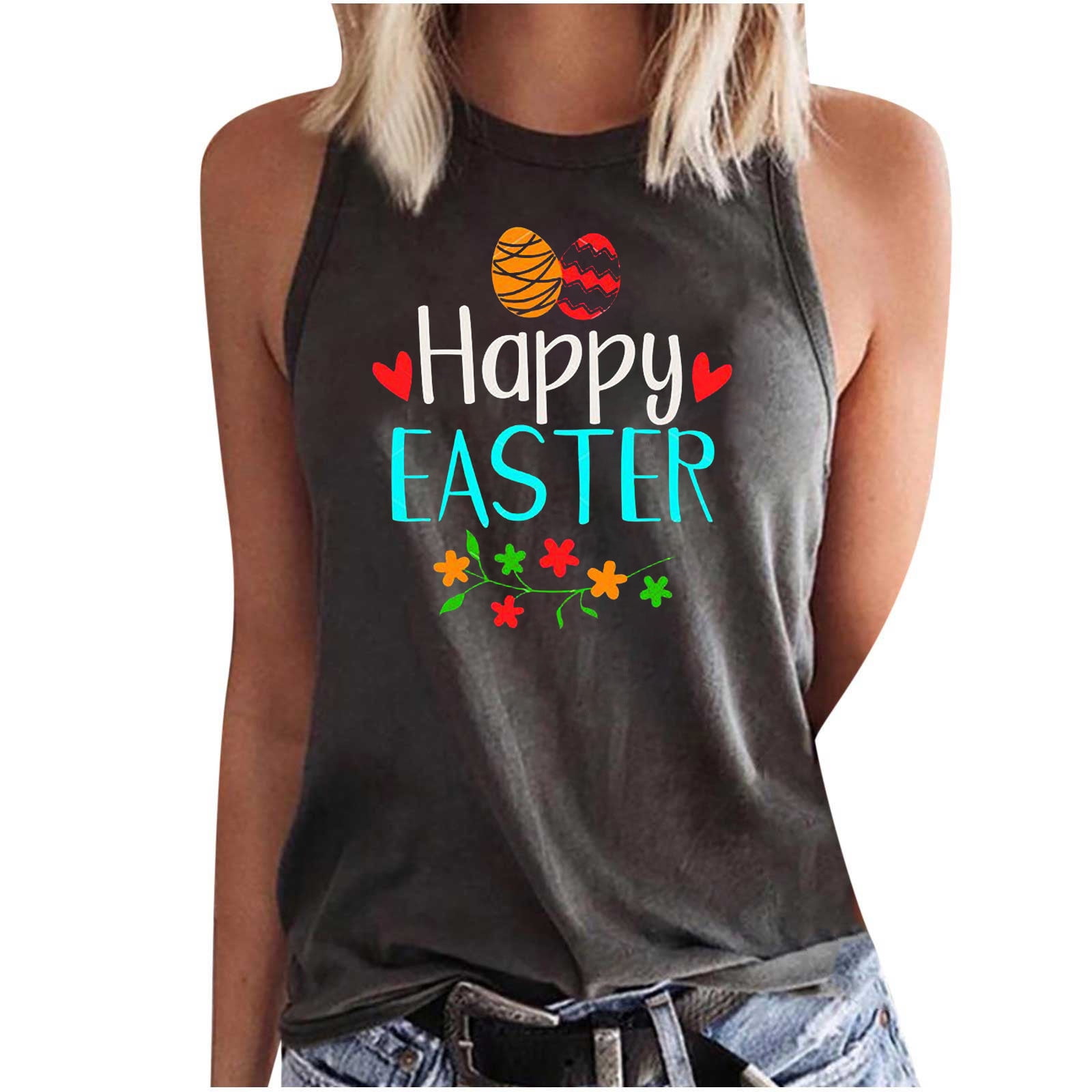 cllios Happy Easter Tanks for Women Rabbit Easter Eggs Graphic Shirt
