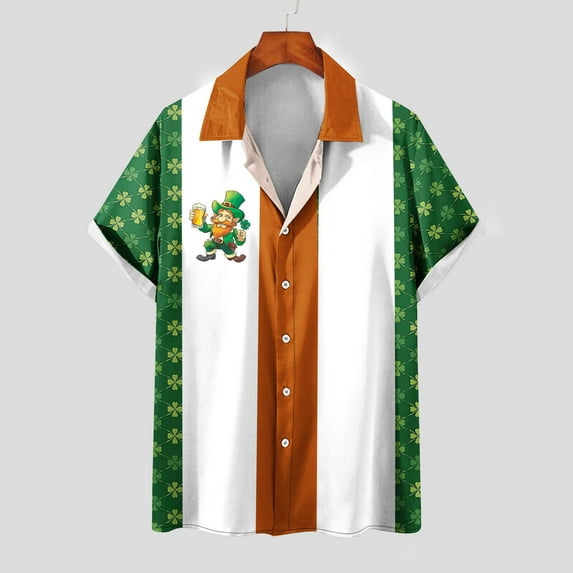 cllios Hawaiian Shirt Funny St Patricks Day Beach Tshirts Lucky Green Shamrock Print Short Sleeve Bowling T Shirt Casual Button Down Party Tops