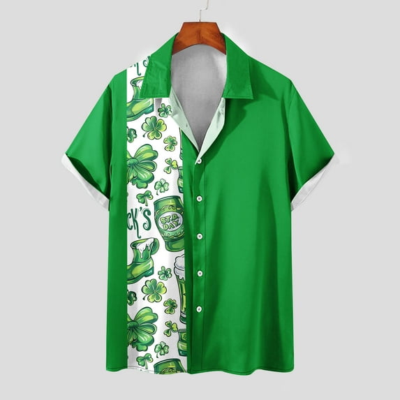 cllios Hawaiian Shirt Funny St Patricks Day Beach Tshirts Lucky Green Shamrock Print Short Sleeve Bowling T Shirt Casual Button Down Party Tops