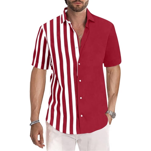 cllios Hawaiian Shirt for Men Plus Size Striped Graphic Beach Shirts Aloha Top Comfy Cuban Collared Short Sleeve Shirts Casual Button Down Shirts Mens Hawaiian Shirt