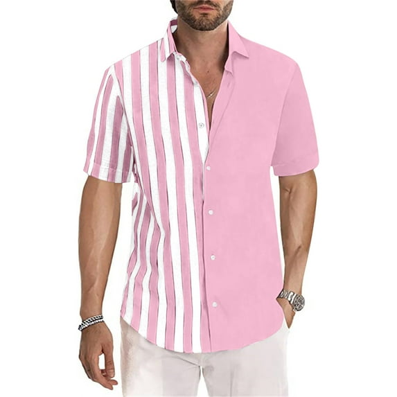 cllios Hawaiian Shirt for Men Plus Size Striped Graphic Beach Shirts Aloha Top Comfy Cuban Collared Short Sleeve Shirts Casual Button Down Shirts Mens Hawaiian Shirt