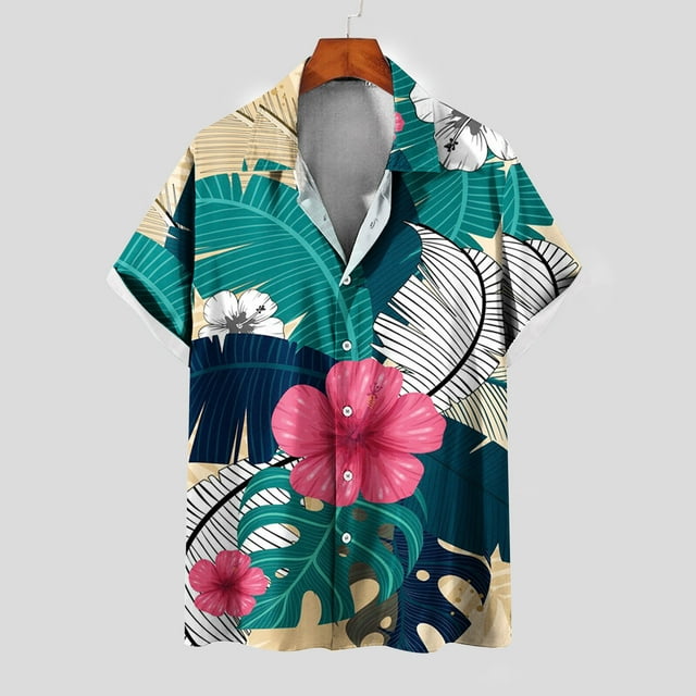 cllios Hawaiian Shirts for Men Summer Tropical Print Beach Shirts Aloha ...