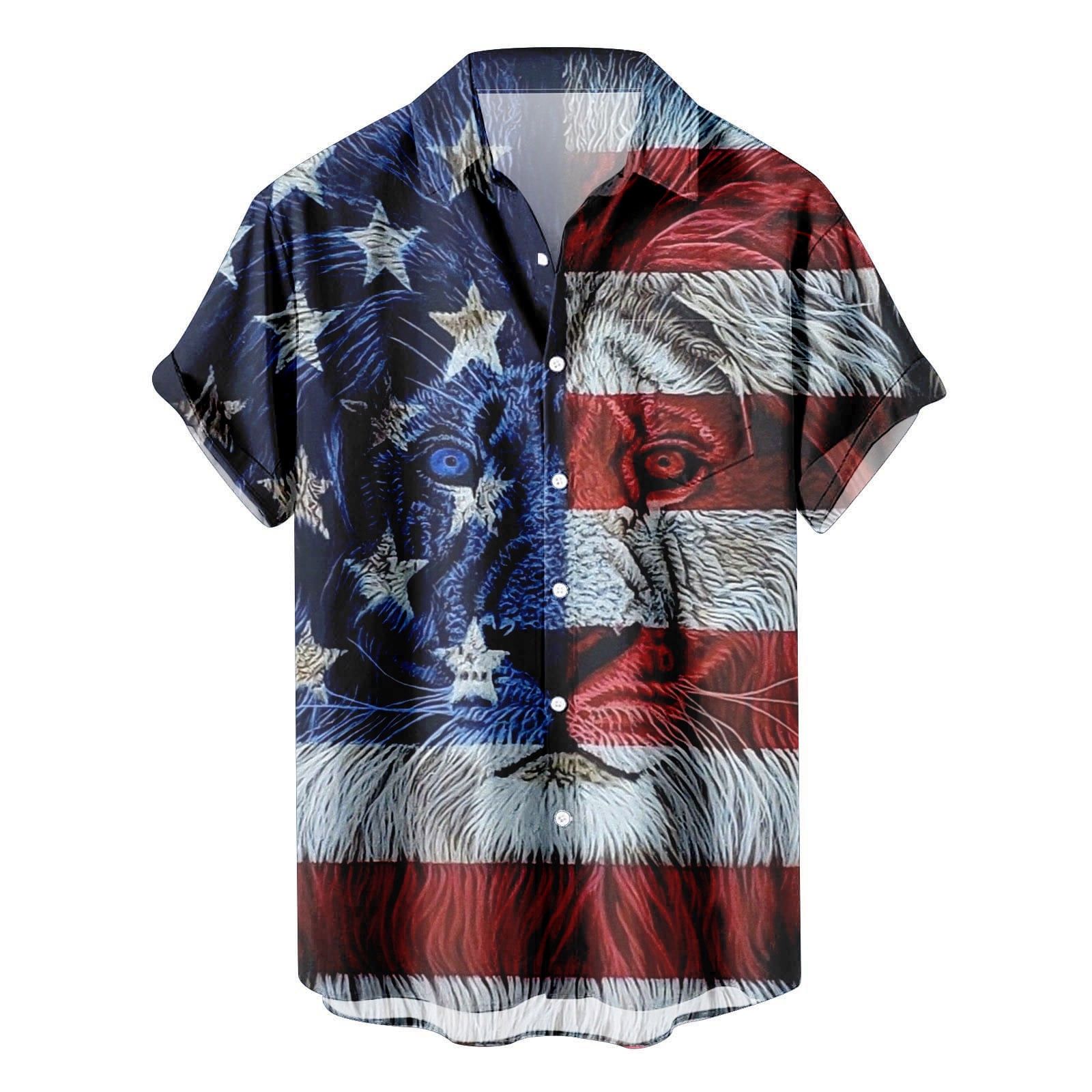 cllios Hawaiian Shirts for Men Clearance Patriotic Red White and Blue Graphic Tees Casual Button