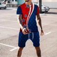thumbnail image 1 of cllios Independence Day Outfits for Men 2 Piece Patriotic Red White and Blue Graphic Tees Trendy Crewneck Top and Vintage Drawstring Shorts Sets Track Suits, 1 of 5