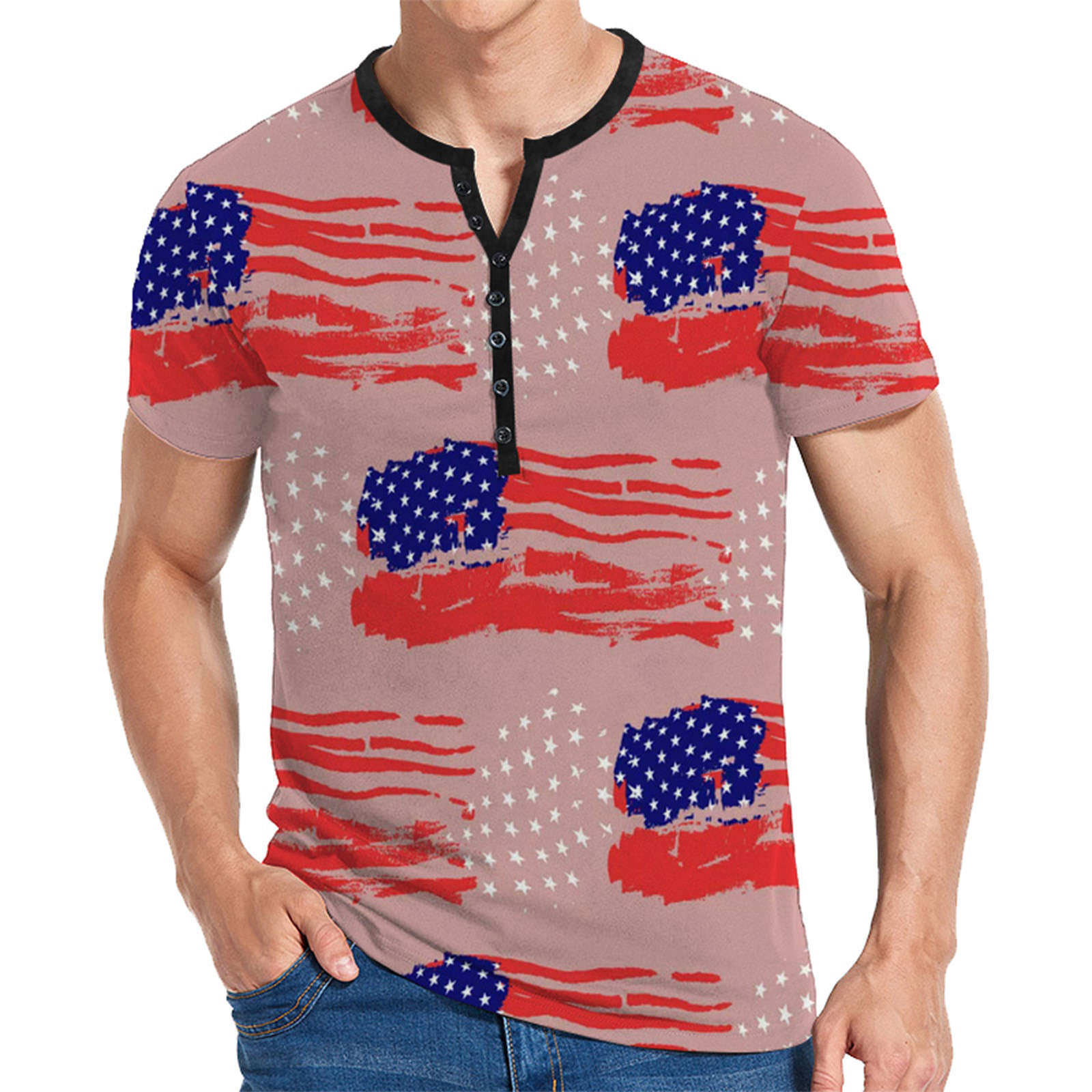 cllios Independence Day Shirts for Men Patriotic Red White and Blue Graphic Tees Classic Notch