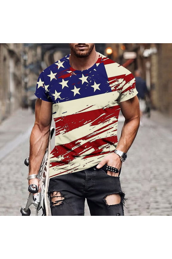 Independence Day T Shirts for Man 4th of July Mens Shirts Patriotic USA Flag Graphic Tees Big and Tall Short Sleeve Round Neck Muscle T-Shirts