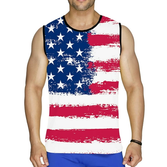 cllios Independence Day Tank Tops for Men Patriotic American Flag Graphic Tees Slim Fit Crewneck Top Big and Tall Sleeveless T Shirt Workout Vest Dark Blue 3XL