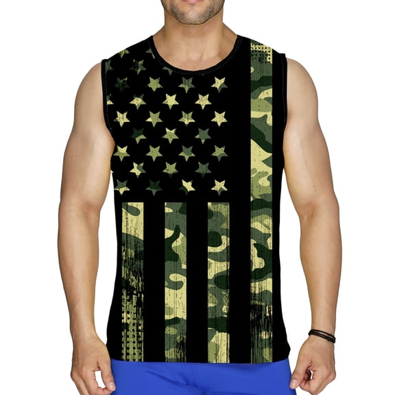 cllios Independence Day Tank Tops for Men Patriotic American Flag Graphic Tees Slim Fit Crewneck Top Big and Tall Sleeveless T Shirt Workout Vest Green XL
