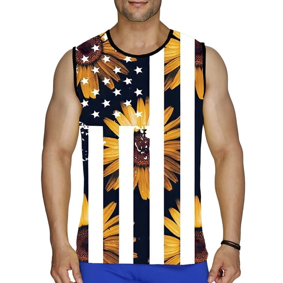 cllios Independence Day Tank Tops for Men Patriotic American Flag Graphic Tees Comfortable Crewneck Top Big and Tall Sleeveless T Shirt Vest