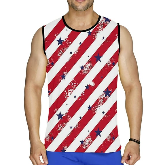 cllios Independence Day Tank Tops for Men Patriotic Red White and Blue Graphic Tees Fashionable Crew Neck Top Vintage Sleeveless T Shirt Vest