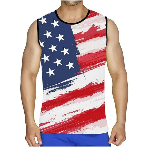 cllios Independence Day Tank Tops for Men Patriotic USA Flag Print Graphic Tees Comfortable Crewneck Top Big and Tall Sleeveless T Shirt Vest