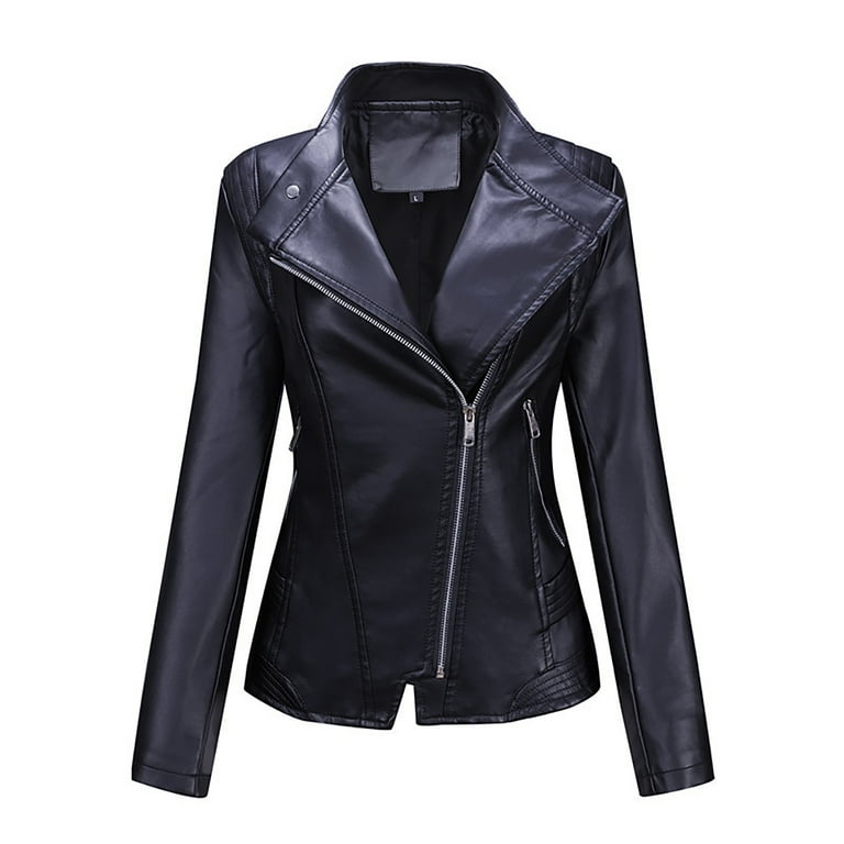 Women Leather Jacket Zipper Y2k Fashion Vintage Jacket Slim Fit Stand  Collar Coats Casual Outfits Streetwear 
