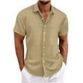thumbnail image 1 of cllios Linen Shirt for Men Regular Fit Casual Button Down Shirts Summer Vacation Beach Tops Solid Textured Shirts, 1 of 6