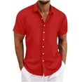 thumbnail image 1 of cllios Linen Shirt for Men Regular Fit Casual Button Down Shirts Summer Vacation Beach Tops Solid Textured Shirts, 1 of 6