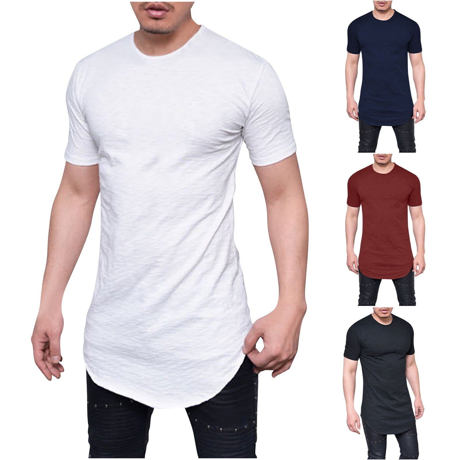 cllios Long Shirts for Men Hip Hop Shirts Longline Short Sleeve Shirts ...
