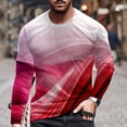 thumbnail image 1 of cllios Long Sleeve Shirts for Men Big and Tall Casual 3D Line Print T-Shirt Crewneck Tees Mens Regular-Fit Shirt Workout Pullover Tops Watermelon Red S, 1 of 5
