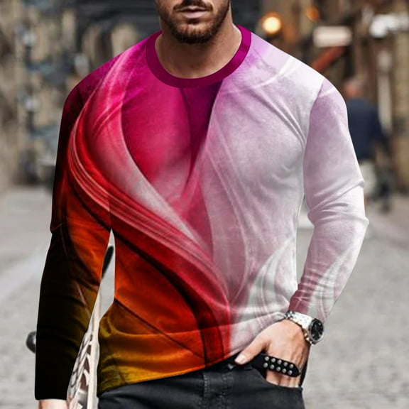 cllios Long Sleeve Shirts for Men 3D Graphic Tee Big & Tall Casual Crew Neck Tops Slim Fit Novelty Designer T Shirts