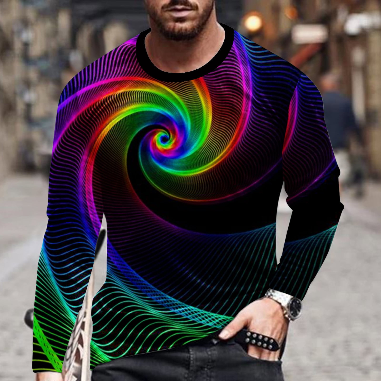 samtale Learner lampe cllios Long Sleeve Shirts for Men 3D Optical Illusion Graphic Tee Street  Fashion Crew Neck Tops Novelty Designer T Shirts - Walmart.com