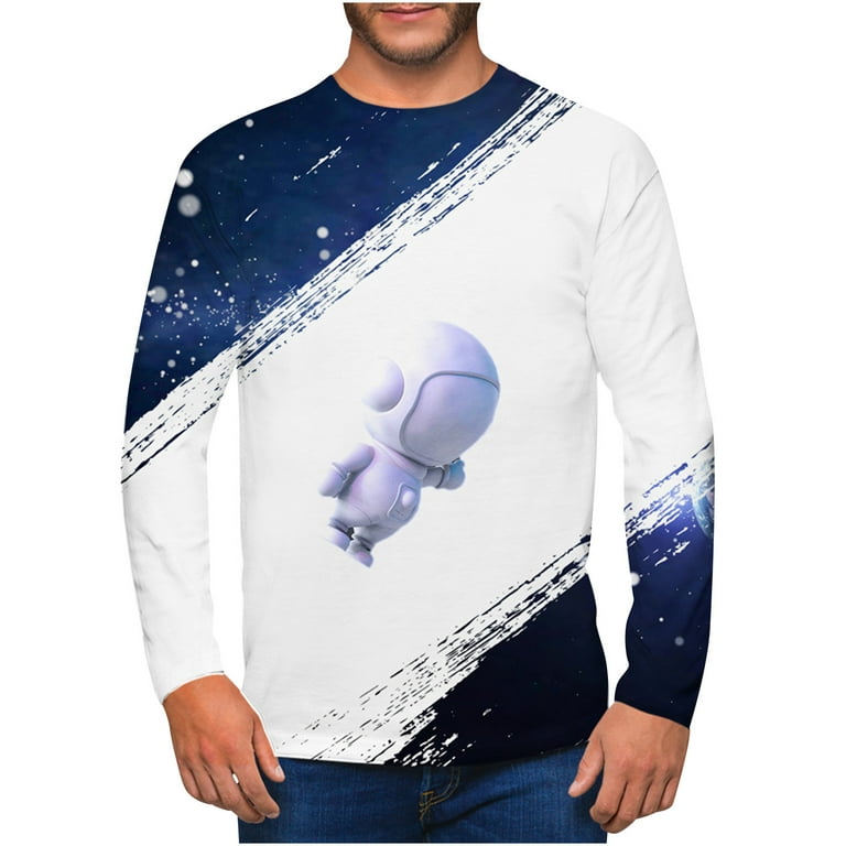 cllios Long Sleeve Shirts for Men 3D Space Graphic Top Casual Crew Neck  Color Block Novelty Tee Slim Fit T-shirt
