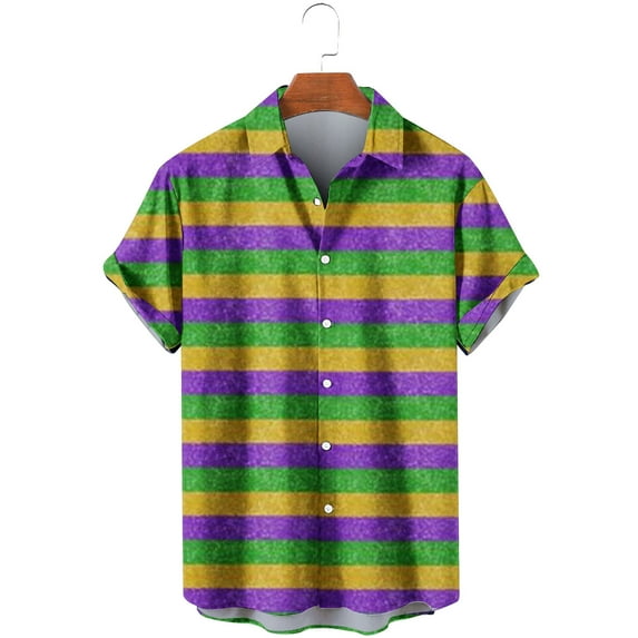 cllios Mardi Gras Shirts for Men Big and Tall Carnival Tshirts Classic Stripes Graphic Tees Short Sleeve Hawaiian Tshirt Summer Bowling Tee Tops