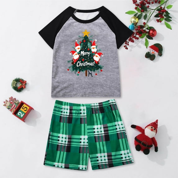 cllios Matching Christmas Pajamas for Family,Baby Christmas Matching Jammies for Adults and Kids Holiday Xmas Jammies Short Sleeve Shirts Shorts Sleepwear Set