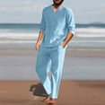 thumbnail image 1 of cllios Men 2 Pieces Cotton Linen Set Henley Shirt Long Sleeve and Casual Beach Pants Summer Yoga Outfits Casual Long Tracksuit, 1 of 9
