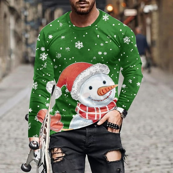 cllios Men Christmas Tops Funny Christmas Tshirts Shirts for Men Big and Tall Long Sleeve Christmas Tee Shirts for Men Christmas Graphic Tees Men Christmas Gifts under 10