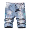 thumbnail image 1 of cllios Men Denim Shorts Summer Classic Fit Jean Shorts Fashion Ripped Distressed Casual Jean Shorts Slim Fit Holes Denim Shorts, 1 of 8