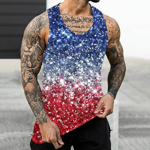 cllios Men Independence Day Tank Top Red White and Blue Tank Tops Men Patriotic 4th of July USA Sleeveless Crewneck Shirt Big and Tall Workout Muscle Undershirts