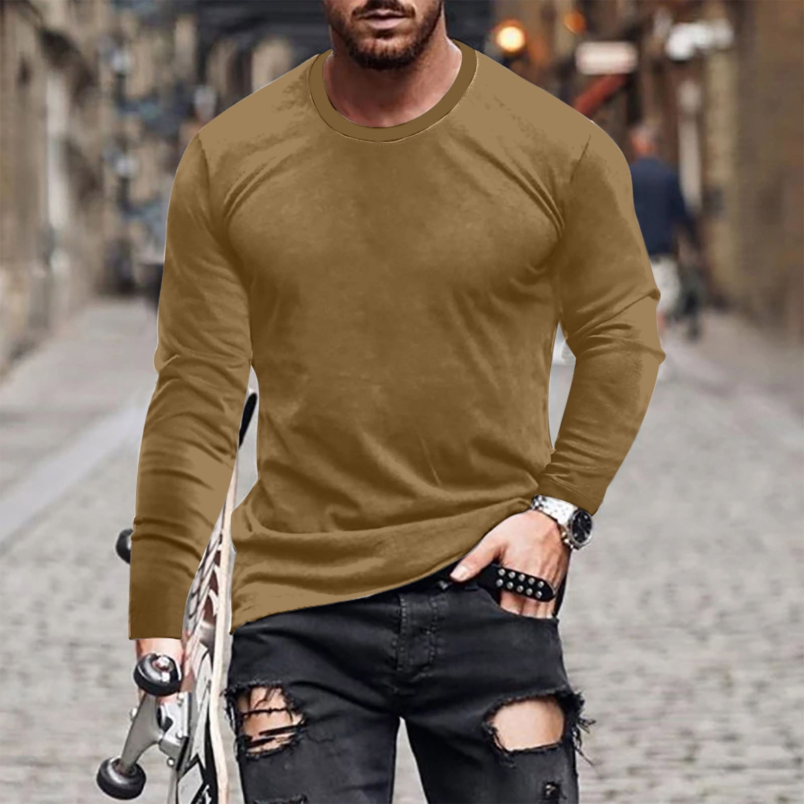 cllios Men Long Sleeve Tops, Mens Gym Workout Slim Fit Long Sleeve