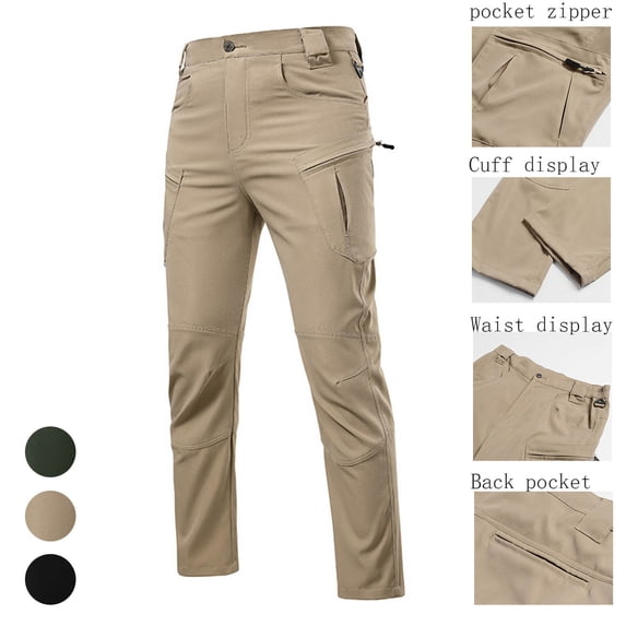 cllios Men Outdoor Hiking Cargo Pants Quick Dry Flat Front Work Pants Solid Color Lightweight Straight Leg Trousers with Multi Pockets Khaki XS