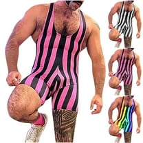 cllios Men Striped Bodysuit Wrestling Singlet Seamless Active Jumpsuit Sleeveless One Piece Base Layers Athletic Supporters Leotard