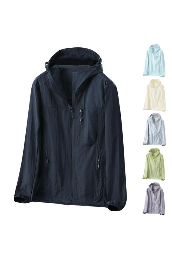 Men Women Light Jacket Sun Protection Hooded SPF UV Jacket Hiking Fishing Shirt Long Sleeve Full Zip Sun-proof Hoodies