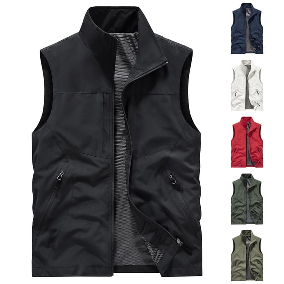 cllios Men Work Vest with Pockets Lightweight Quick Dry Casual Outdoor Fishing Safari Travel Zip up Functional Sleeveless Vests Jacket Red XXXXXL
