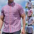 thumbnail image 1 of cllios Men and Boy Plaid Oxford Cotton Shirt Loose Short Sleeve Collared Shirt Big and Tall Button Down Shirts for Men, 1 of 10