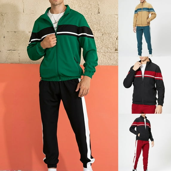 cllios Men's 2 Piece Outfits Long Sleeve Color Block Full Zipper Tracksuit Casual Lapel Sweatshirt Jogger Set Sweatsuit for Men
