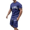thumbnail image 1 of cllios Men's 2 Piece Outfits Summer Workout Short Sleeve Casual Tracksuit Los Angeles Graphic Print Oversize Athletic Sweatsuits with Pockets, 1 of 3