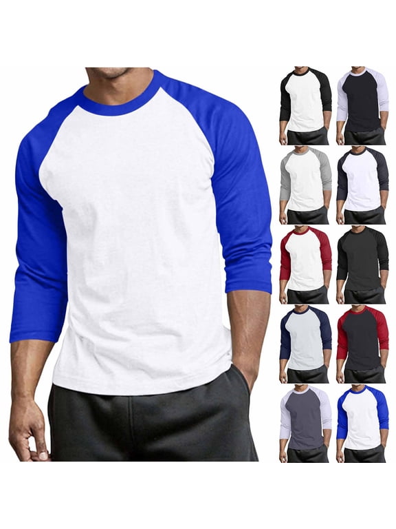 Men's 3/4 Sleeve Baseball Tee Shirts Crewneck Raglan Sleeve Jersey T-Shirts Color Block Casual Athletic Tops S-4XL