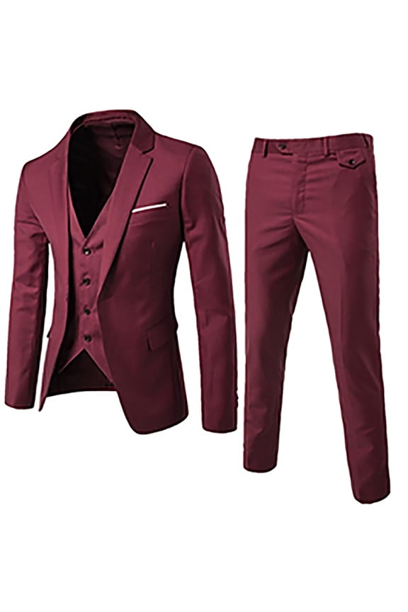 Men's 3 Piece Slim Fit Suit Set, One Button Solid Formal Business Wedding Party Jacket Vest Pants Suit